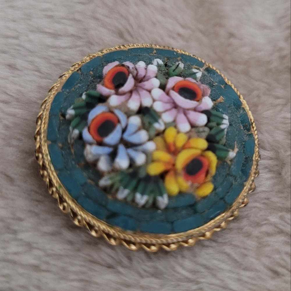Italian Mosaic Tile Pin Brooch